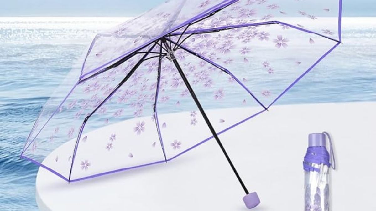 Transparent Cherry Blossom Folding Umbrella: Perfect Windproof Rain Companion for Women