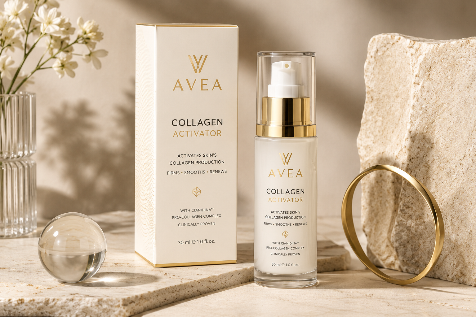 AVEA Collagen Activator Swiss-made vegan supplement sachet with natural ingredients