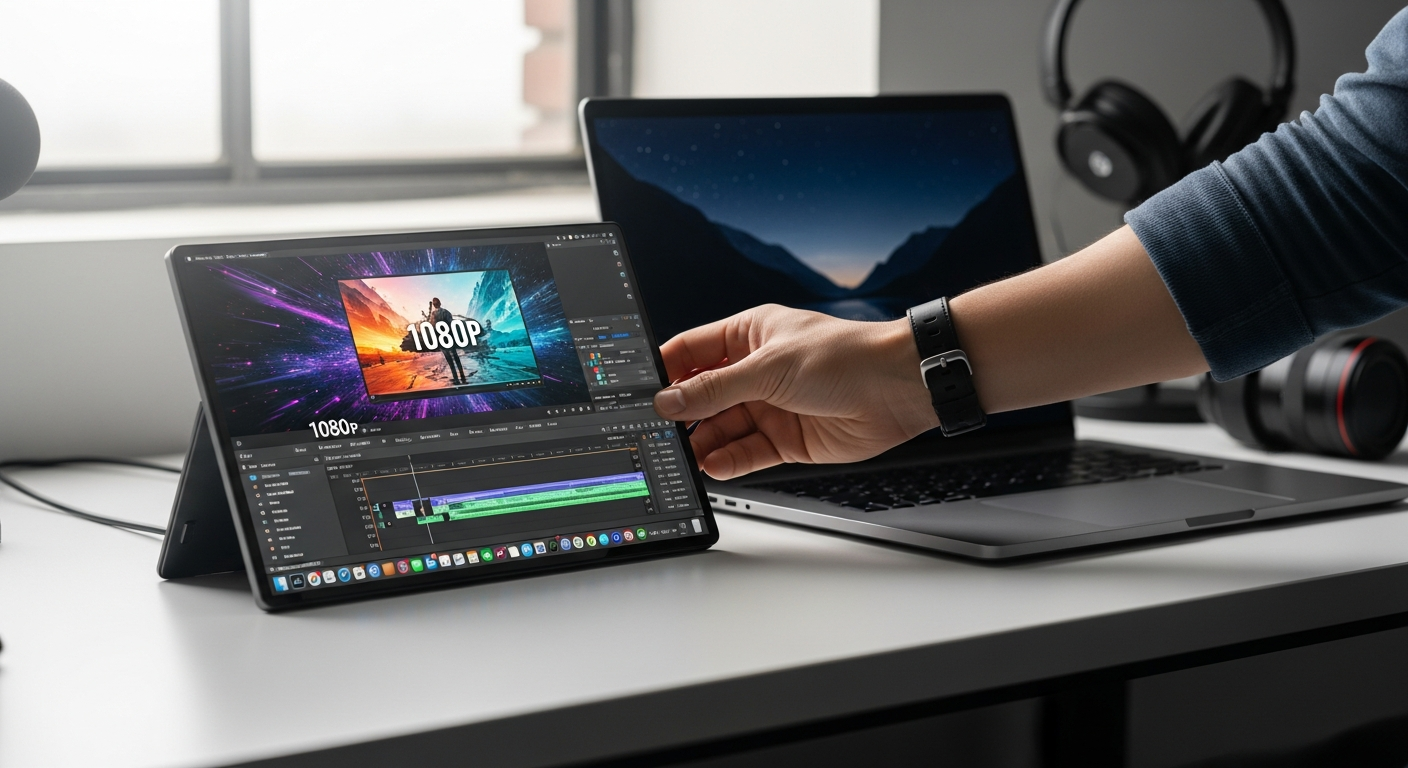 Arzopa 15.6 inch portable monitor displaying Full HD content on a mobile workstation setup