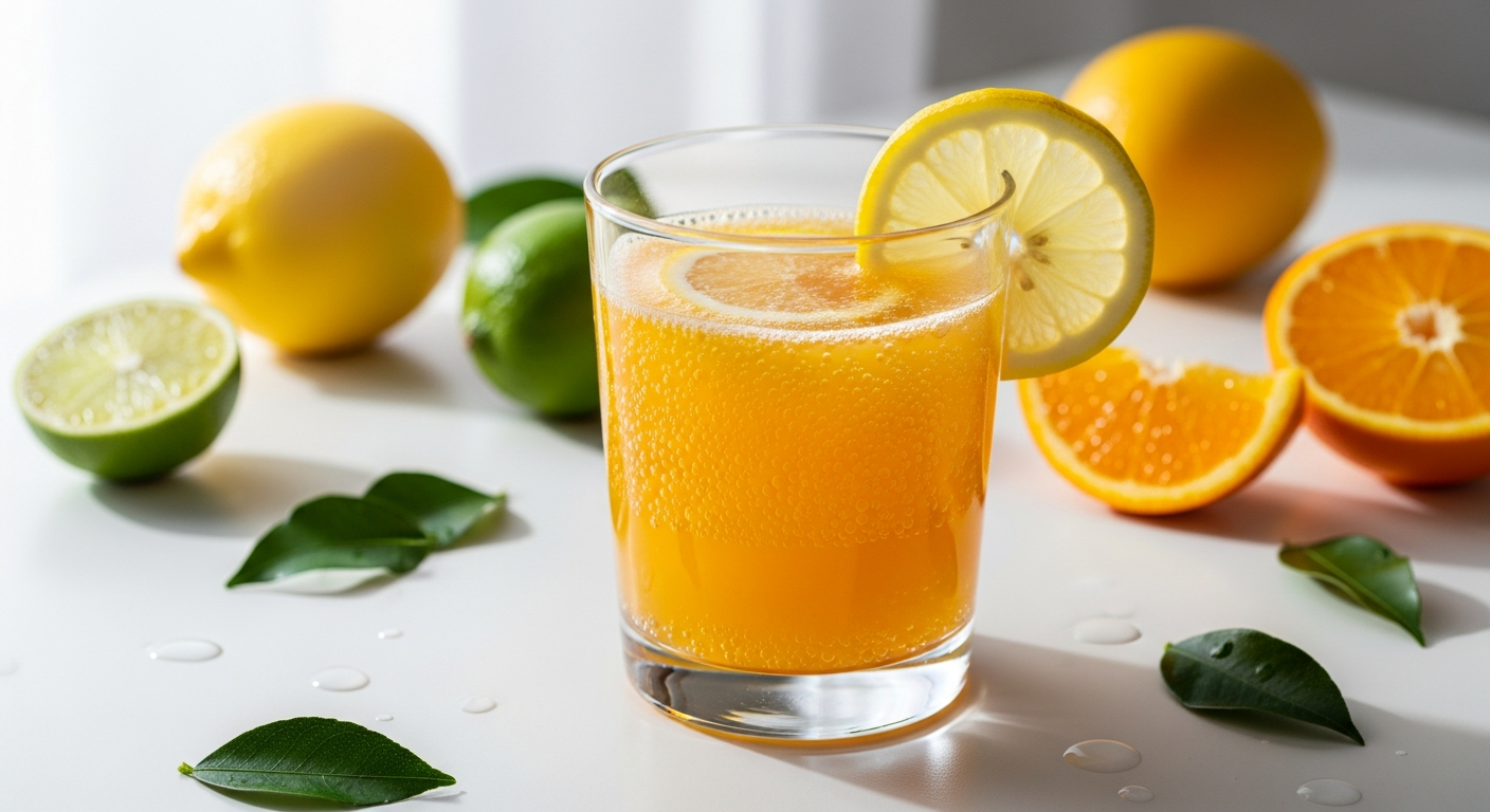 Beneffèct Vitamina C Effervescente orange-flavored effervescent tablet dissolving in clear water glass