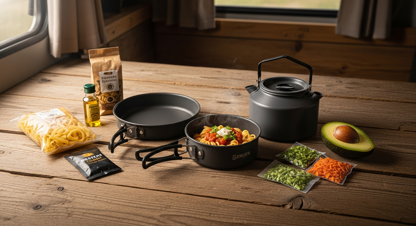 Lightweight Camping Meals Made Simple: The Berger Stone Rock 3-Piece Camping Cookware Set for Backpackers & Van Lifers