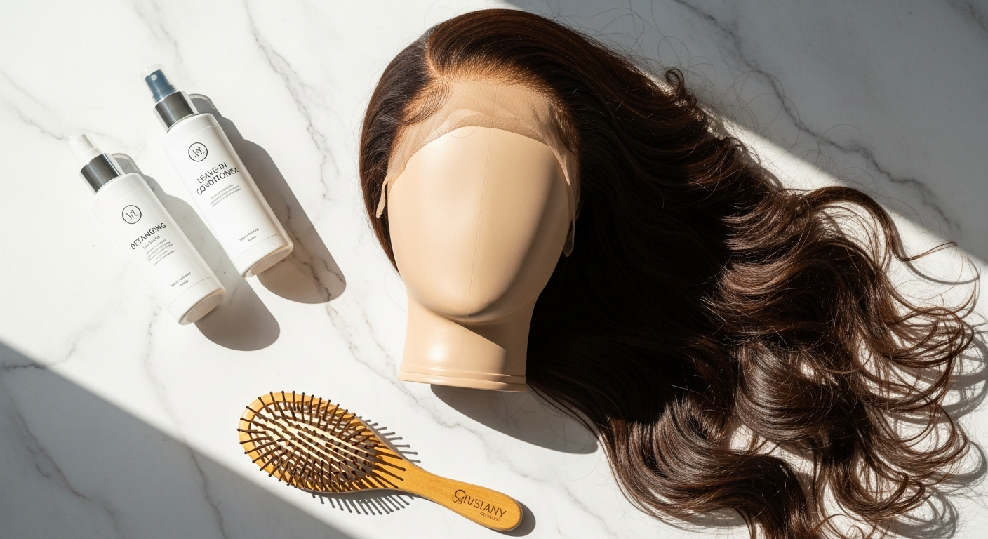 BGMgirl Wear Go Glueless HD Lace Wig displayed on mannequin head showing realistic hairline and pre-customized lace design