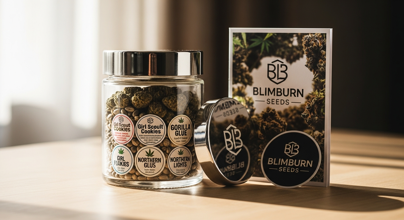 Fat Bastard cannabis seeds with 38% THC potency displayed next to Blimburn Seeds packaging