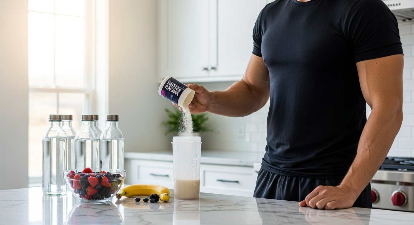 Bulk Pure Whey Protein Powder container with vanilla flavor displayed on white background