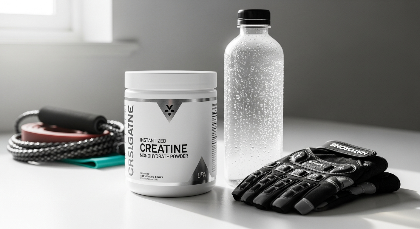 Athlete mixing instantized creatine monohydrate powder in water bottle for superior solubility