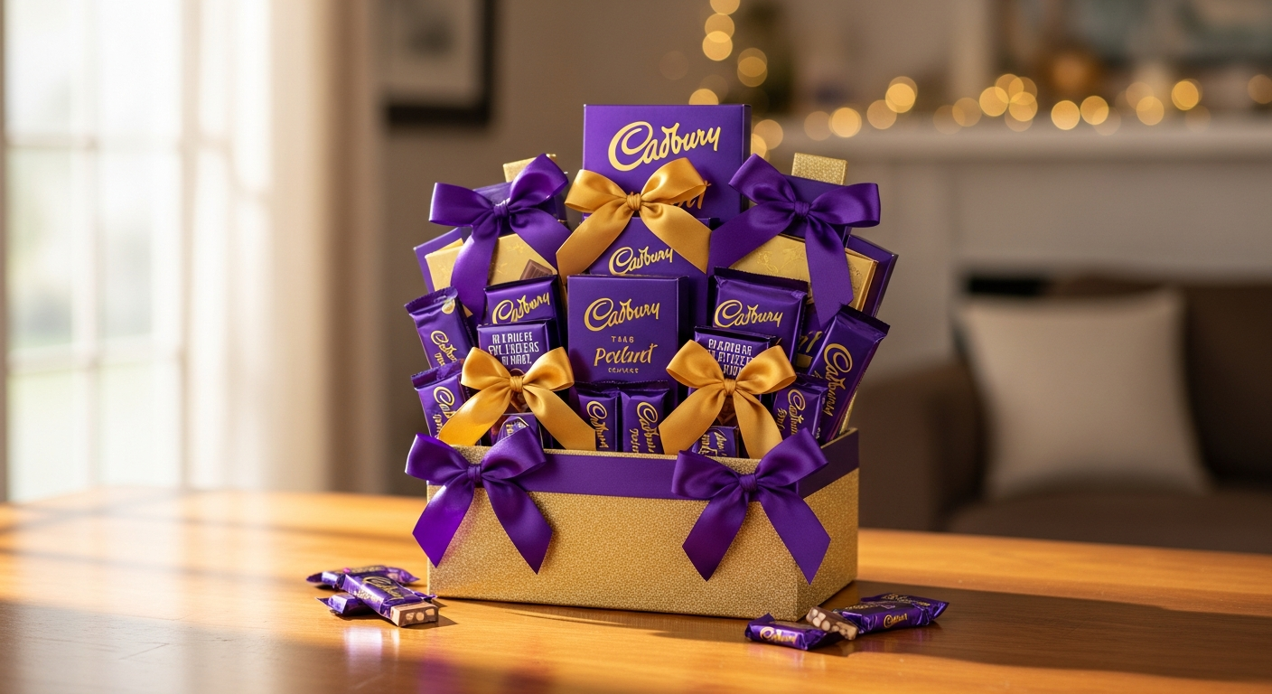 Cadbury chocolate hamper gift selection with iconic chocolate bars and premium packaging