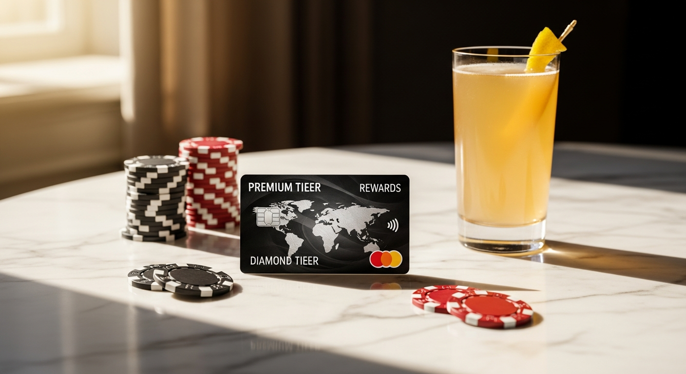 Caesars Rewards Diamond Tier membership card with luxury casino resort background