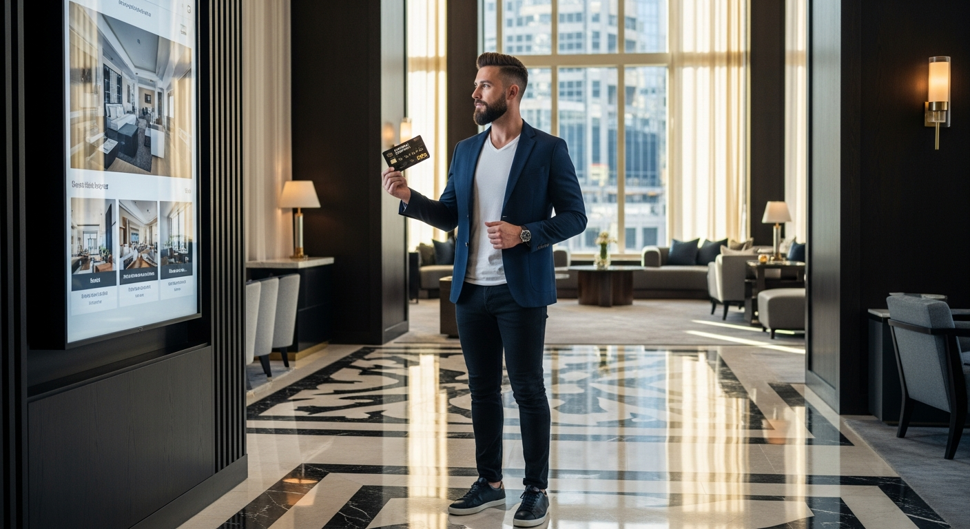 Luxury hotel suite at Caesars Palace with complimentary stay benefits displayed