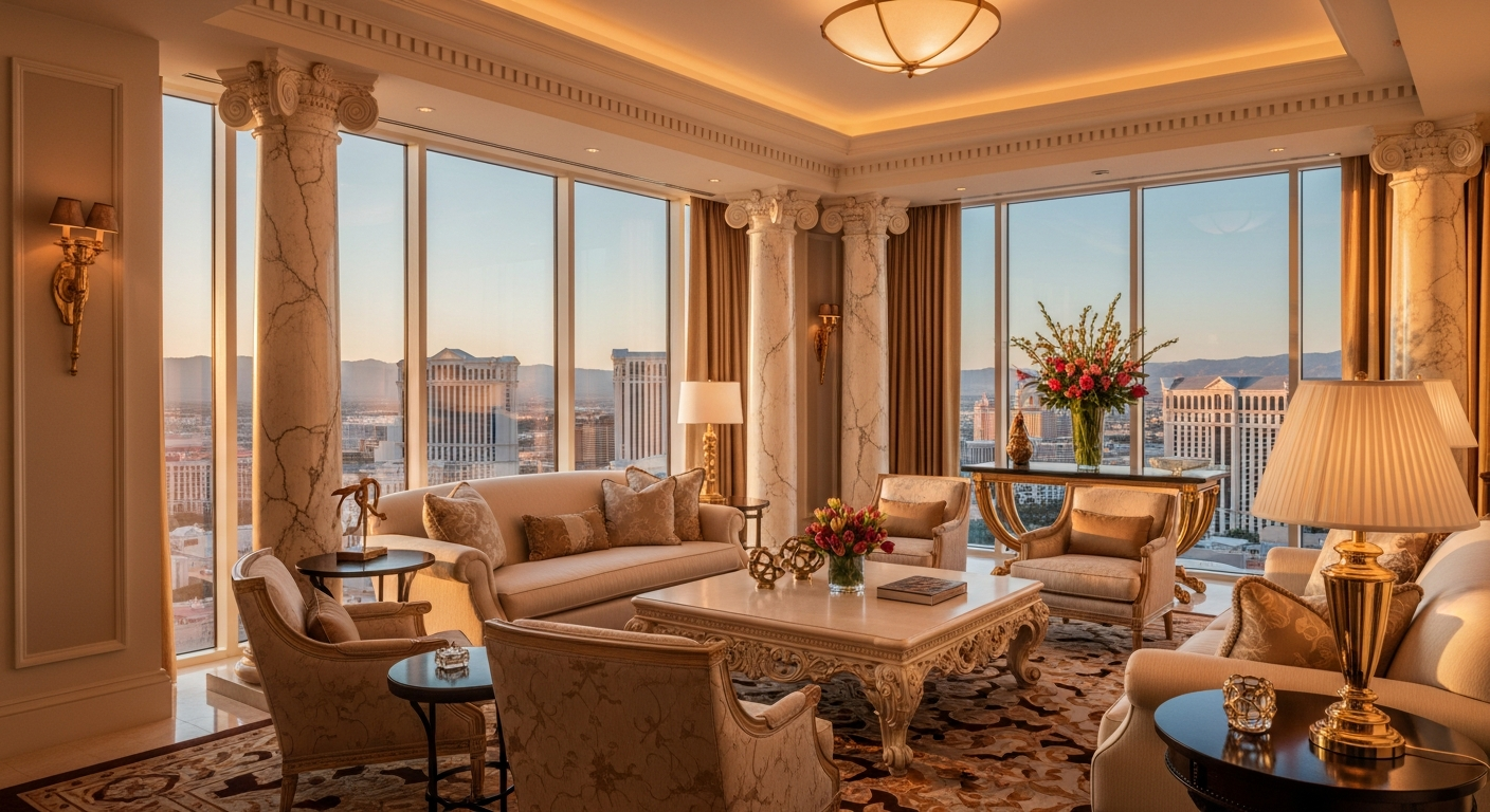 Luxurious Caesars Palace Las Vegas resort exterior with Roman-inspired architecture and iconic signage