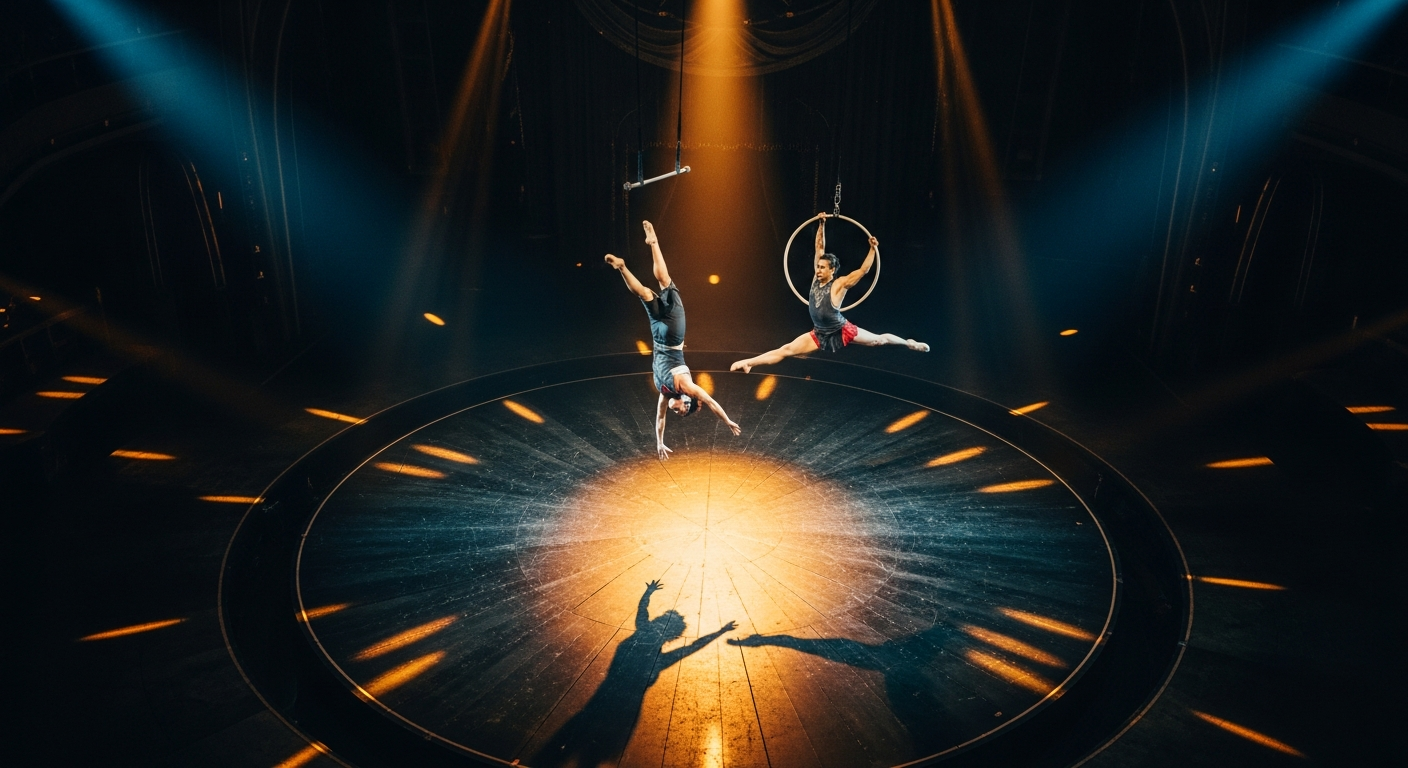 Absinthe Las Vegas adult variety show performers executing acrobatic stunts at Caesars Palace Spiegeltent venue