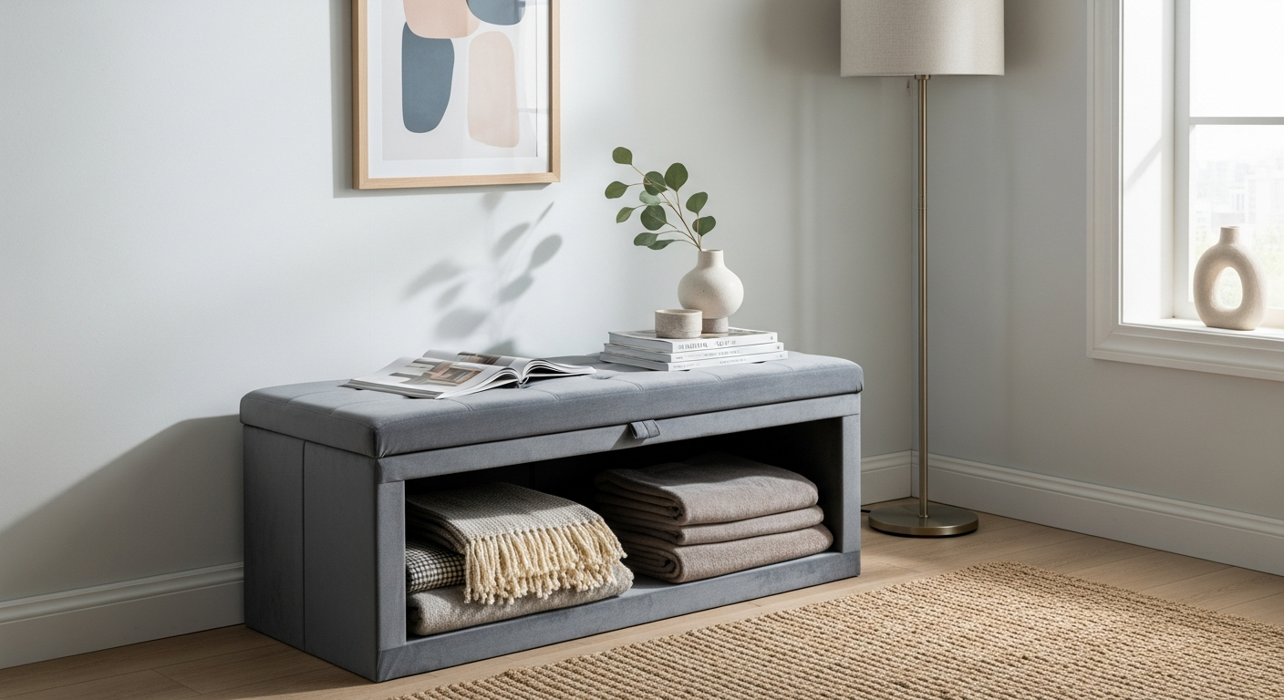 Maximize Your Small Space: Why the Foldable Grey Velvet Storage Bench is a Game-Changer for Apartment Living
