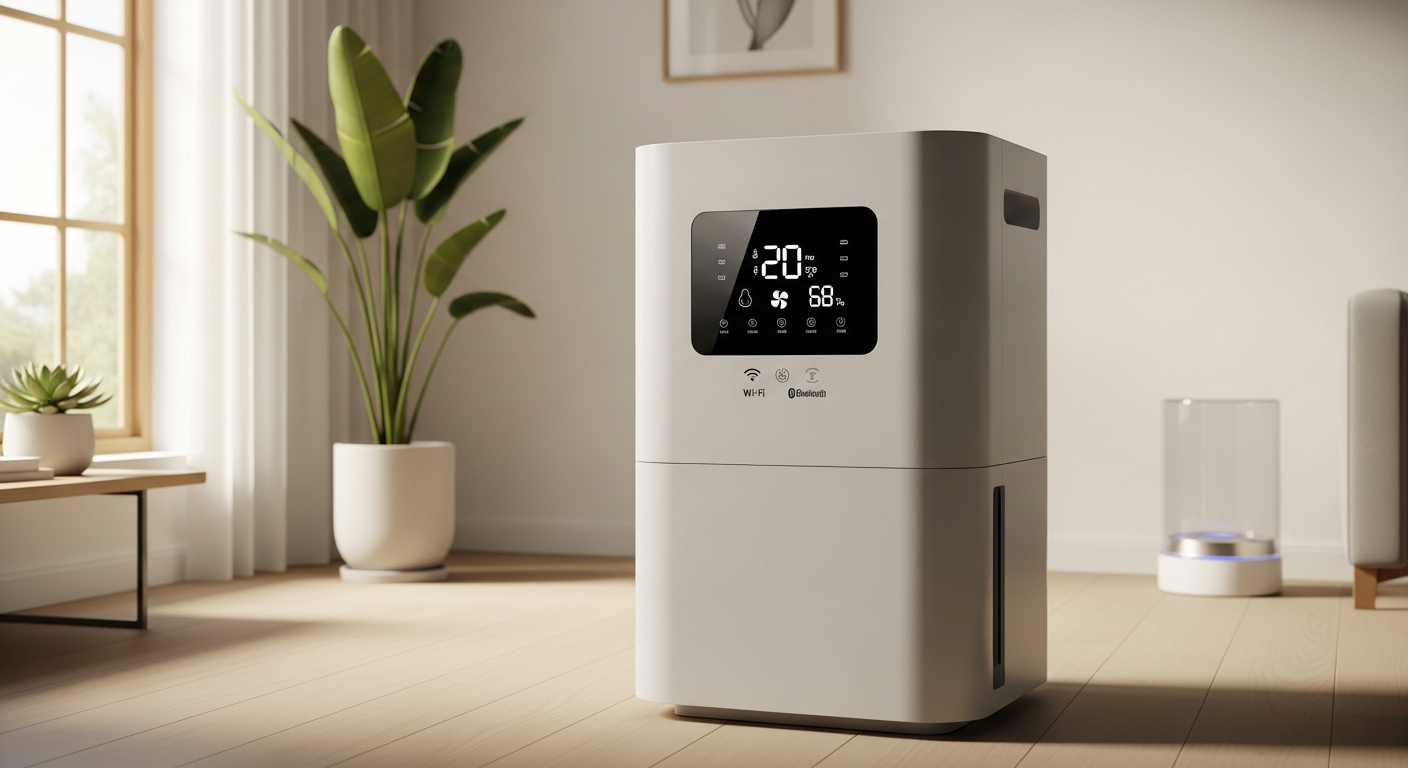 DeubaXXL Smart Home 20L dehumidifier with WiFi control and wheels for moisture management