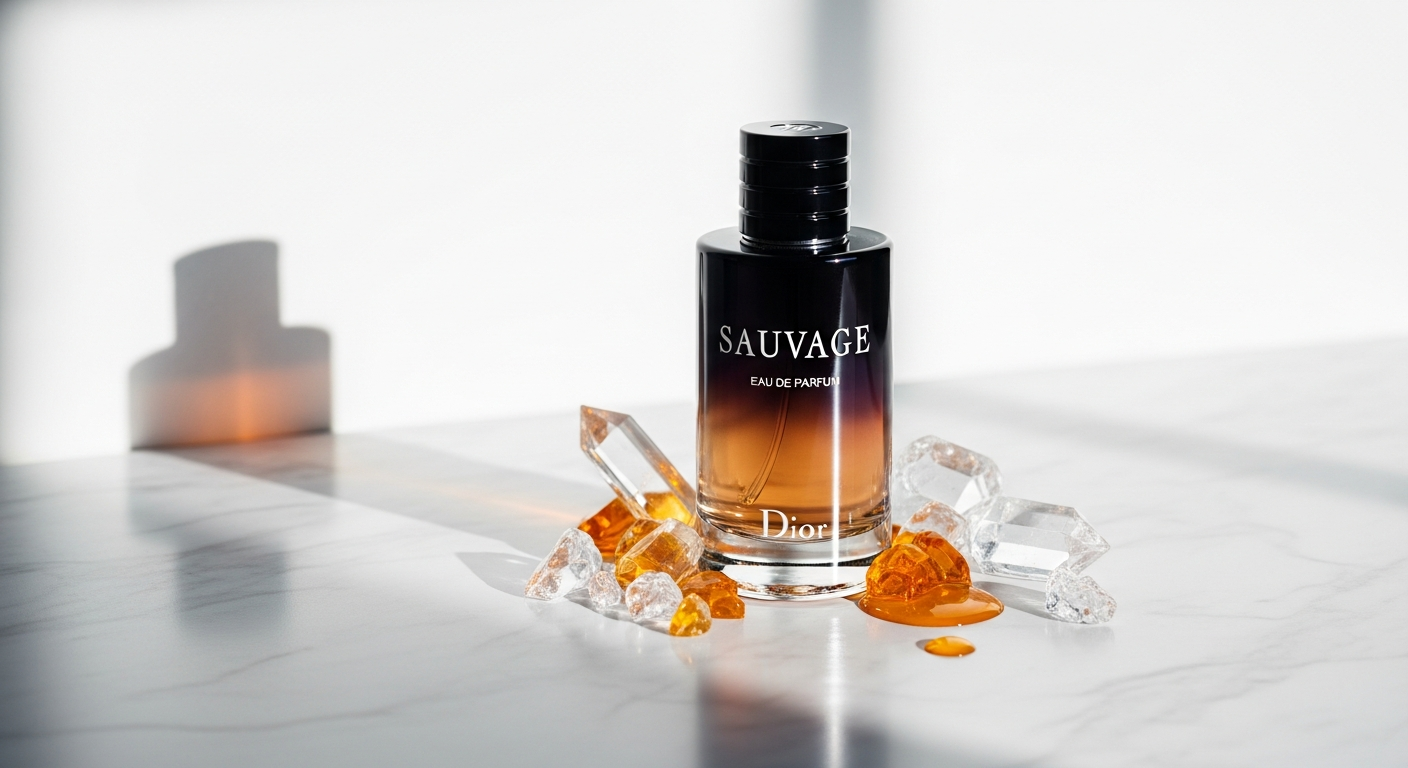 Dior Sauvage Eau de Parfum fragrance bottle displayed on desert sand background