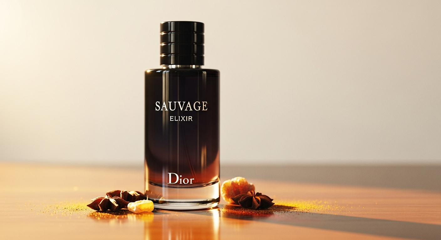 Dior Sauvage Elixir men's aromatic fragrance bottle with spicy woody notes