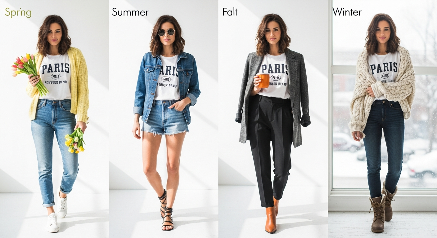 Souvenir Brand Graphic T-Shirt styled with seasonal layering and accessories for versatile fashion looks