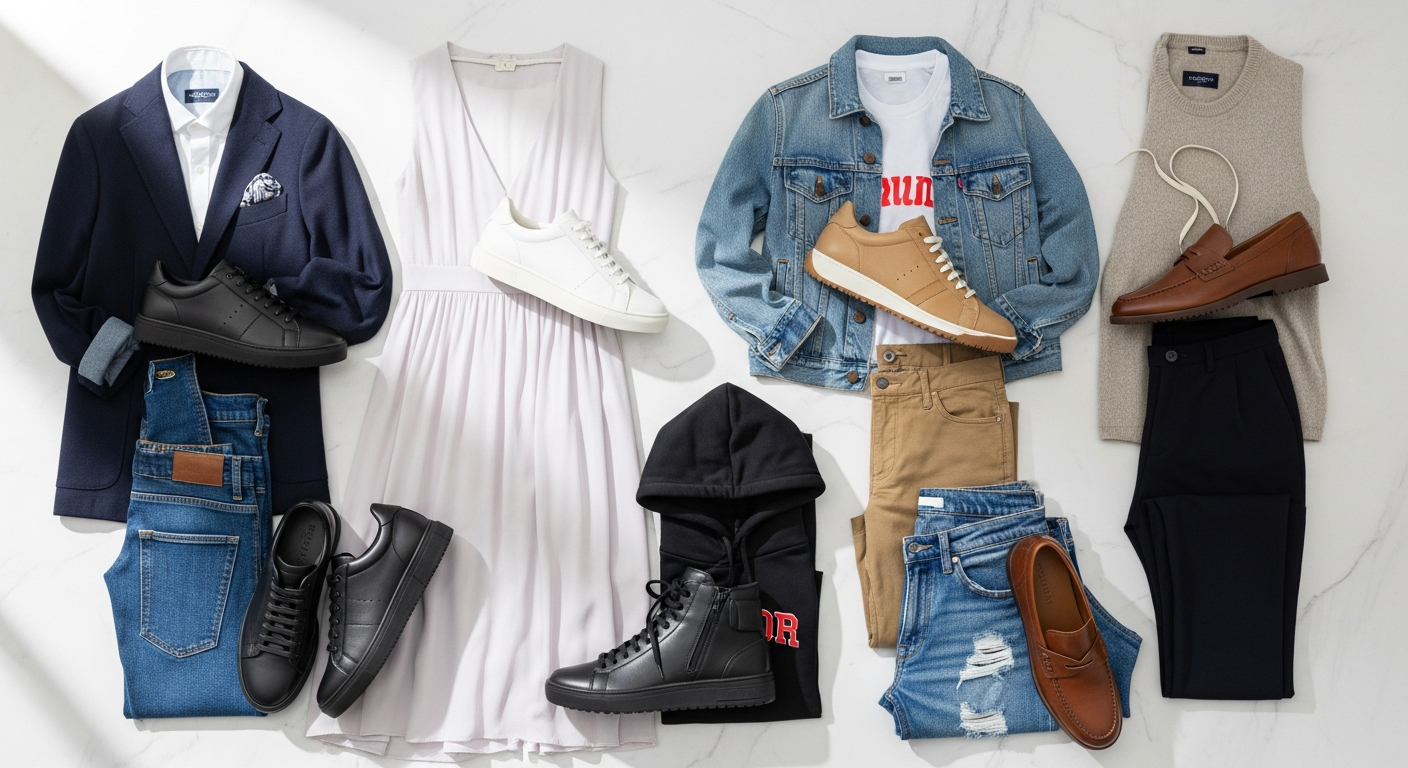 Premium leather designer sneakers styled with tailored trousers and blazer for elevated professional look