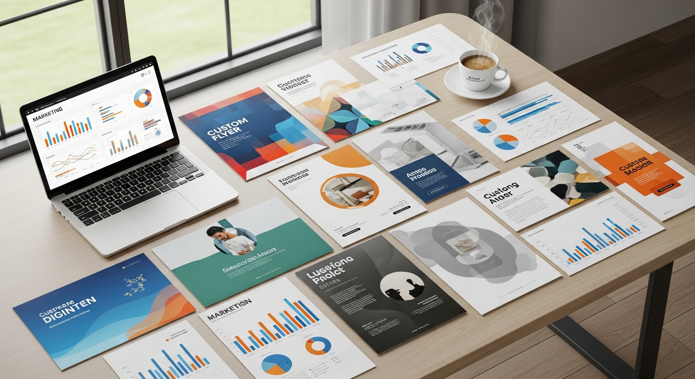 Custom printed business flyers with vibrant colors and professional design layout