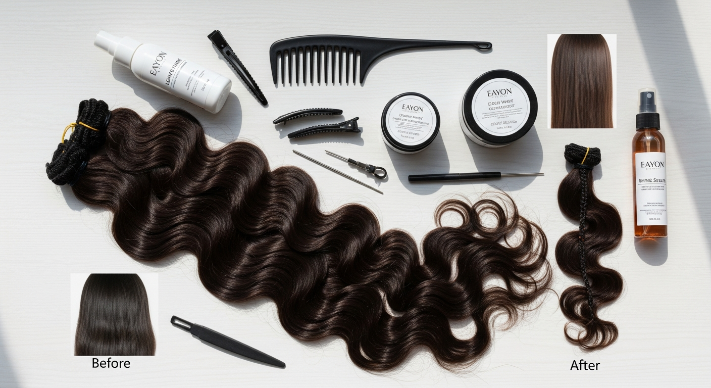 Eayon Deep Wave Human Hair Crochet Extensions displayed in deep wave texture showing natural appearance and styling versatility for protective styles