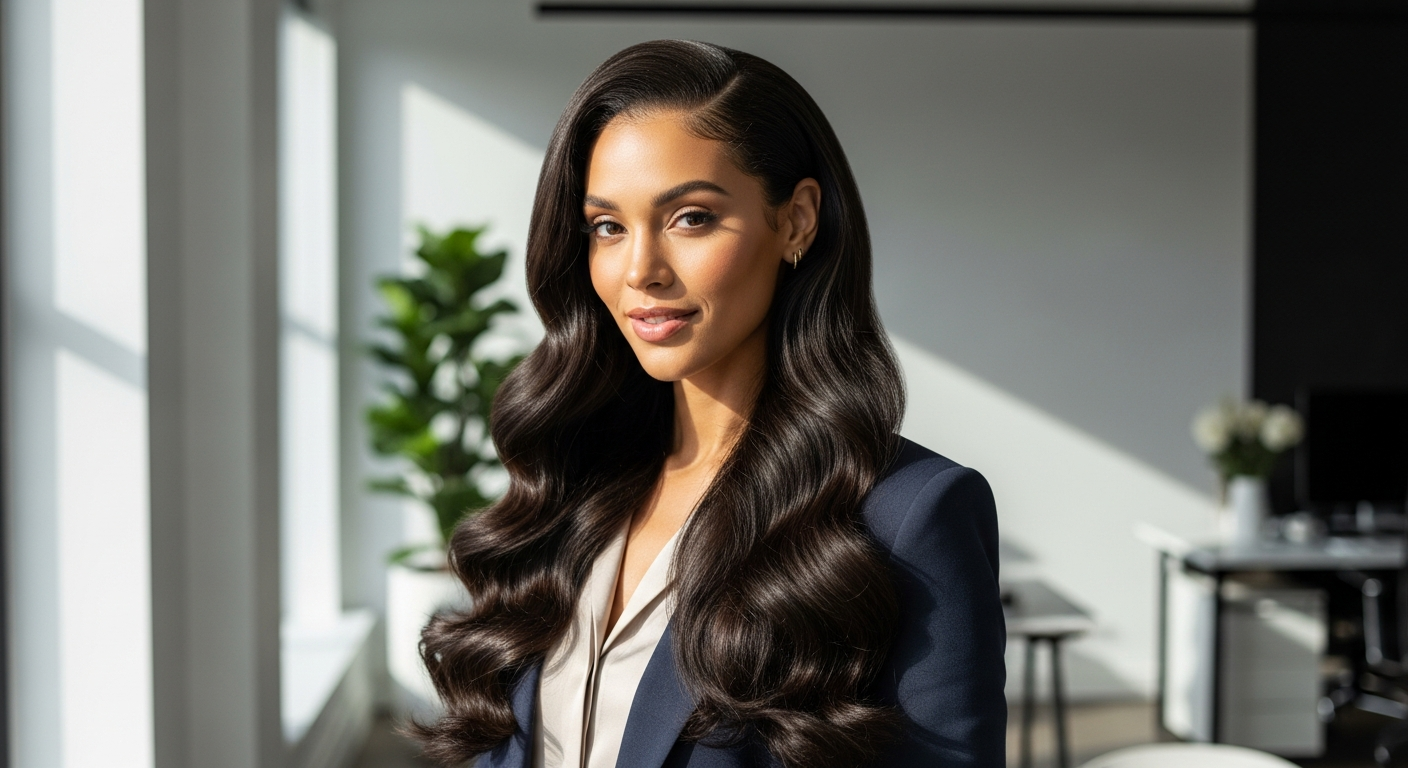 Eayon Deep Wave Human Hair Crochet Extensions styled in natural waves on a professional woman