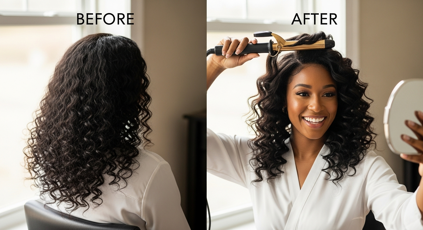 Eayon Deep Wave Human Hair Crochet Extensions in 4/27/30 color blend displayed on mannequin head