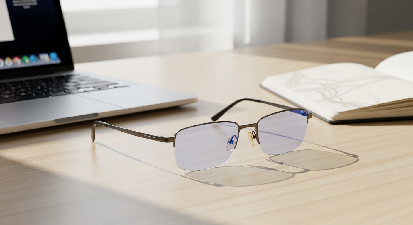 Sylus Metal Rectangle Rimless Bluelight Glasses with thin metal frame and rectangular lens shape