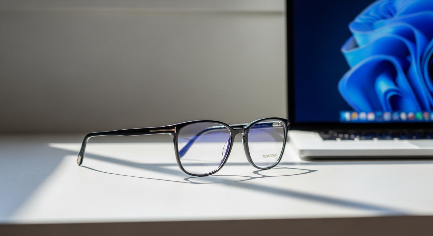 Tom Ford TF5634-B blue light glasses with square frame design in shiny black acetate material