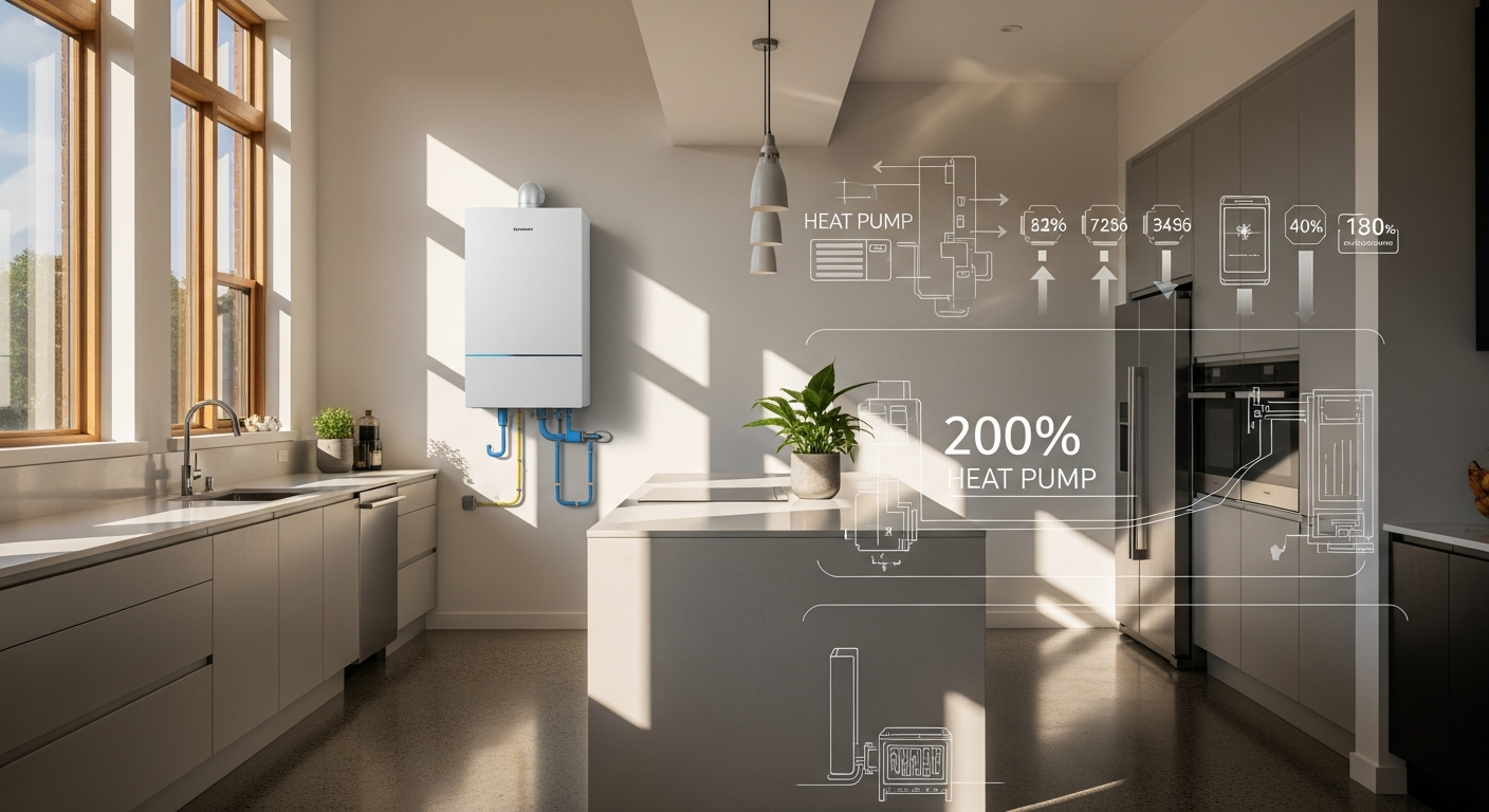 Feenstra hybrid heat pump system installed on residential home exterior showing outdoor unit and integration with existing heating infrastructure
