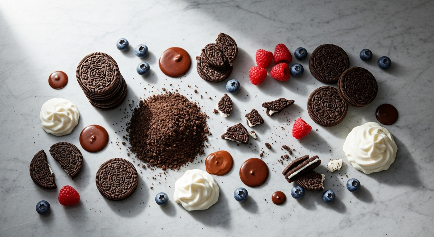 Oreo Original Chocolate Sandwich Cookies 176g package displayed with creative dessert recipes and gift presentation ideas