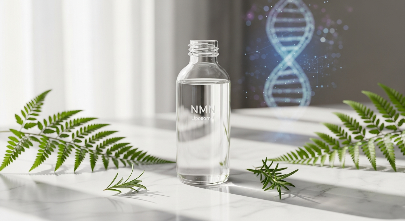 GenuinePurity Liposomal NMN supplement bottle with cellular longevity and anti-aging benefits