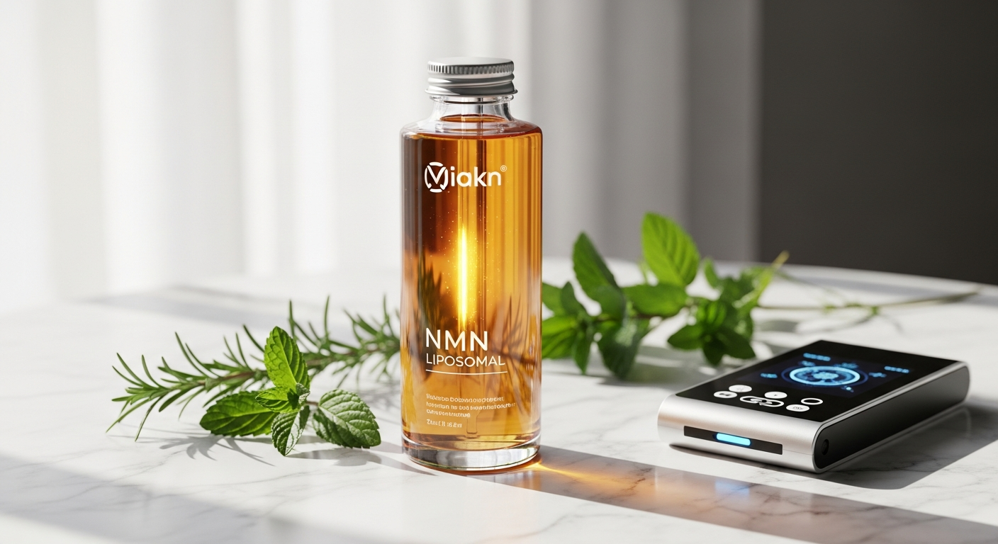 GenuinePurity Liposomal NMN supplement bottle with cellular energy and longevity optimization graphics