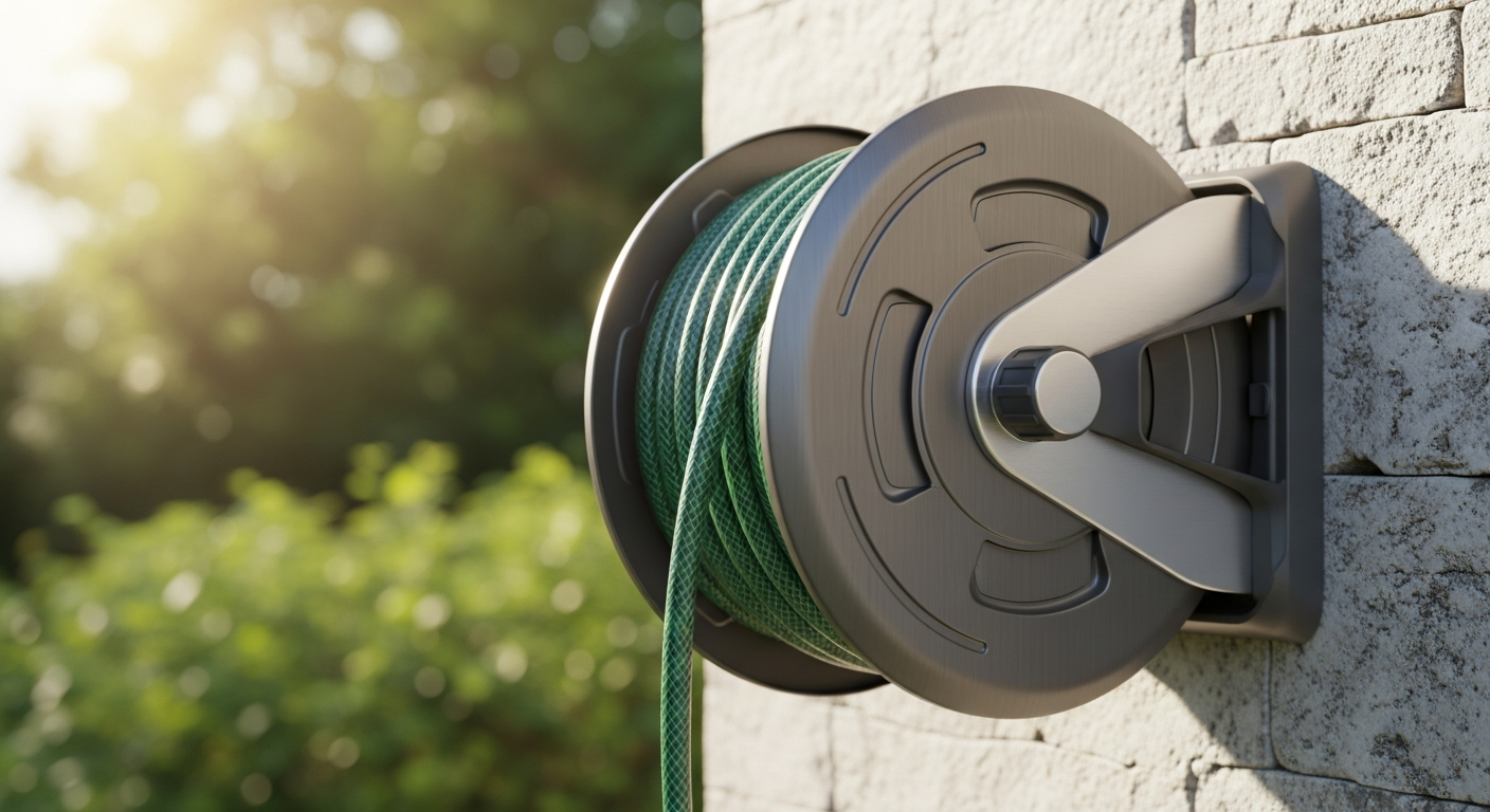 Giraffe Tools Retractable Garden Hose Reel: Auto-Rewind Wall-Mounted Watering Solution
