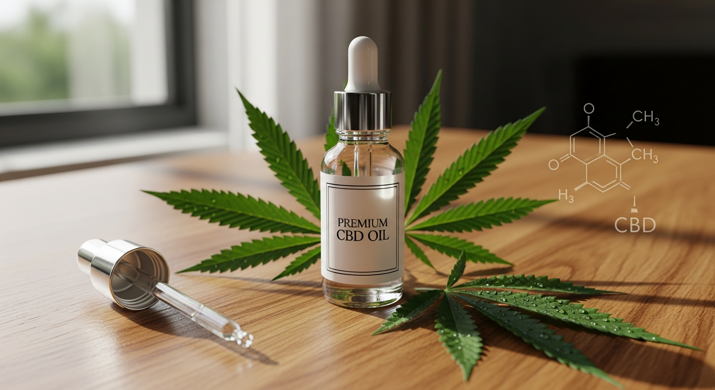 Hanfosan Premium CBD Oil 10% bottle with dropper showing full-spectrum formula and EU certification