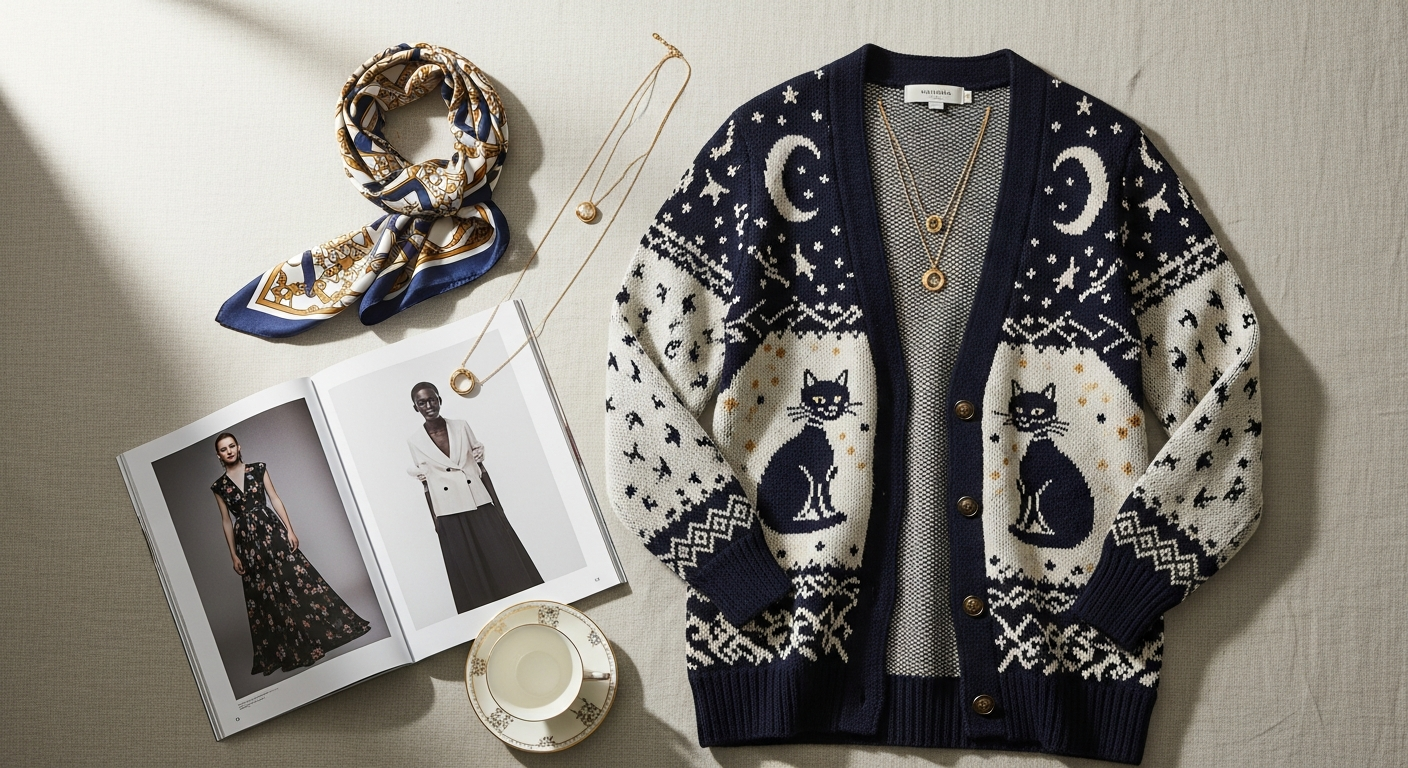 Hayley Menzies Cosmic Cat Cardigan leopard print luxury merino wool cardigan styled with neutral base outfit