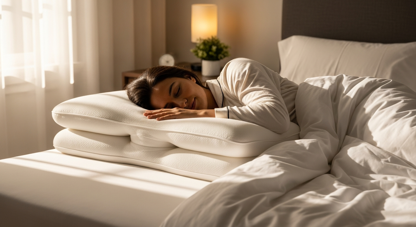 HOTELSHOP.one TORTUE 3-Chamber Pillow with adjustable fill layers and NOMITE certification badge displayed