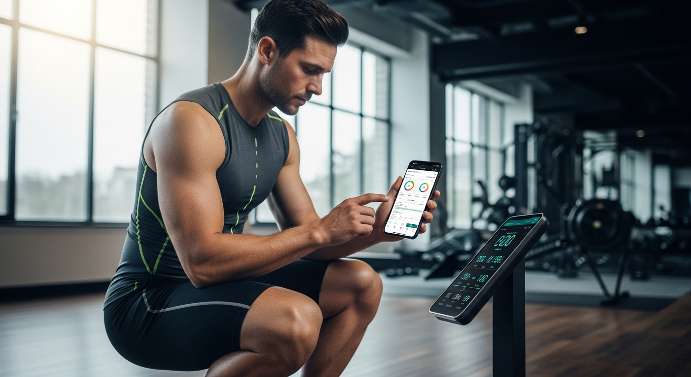 Hume Pod Smart Body Composition Scale with 8-point electrode system displaying segmental body composition metrics on digital screen