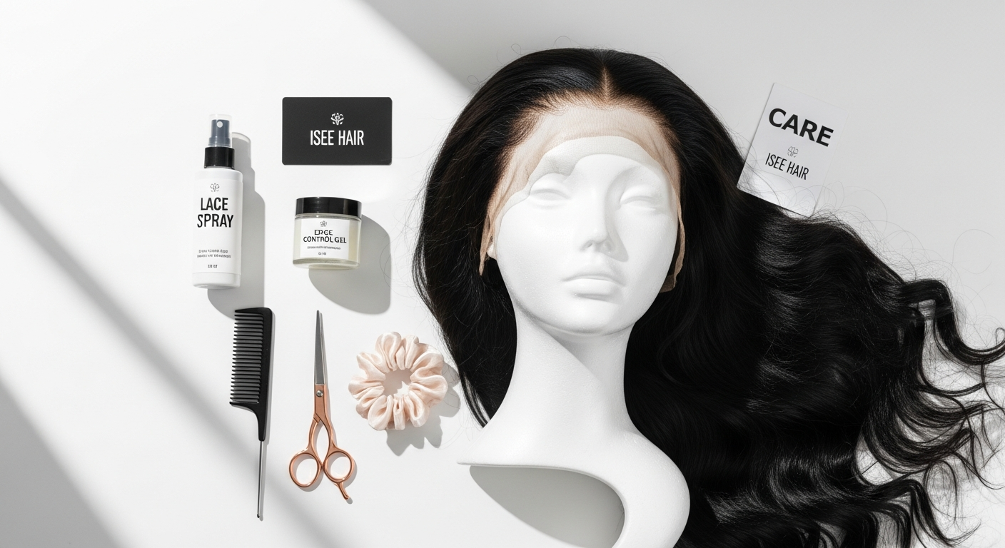 ISEE HAIR Wear & Go Glueless Lace Wig displayed on mannequin head showing pre-plucked hairline and HD lace technology