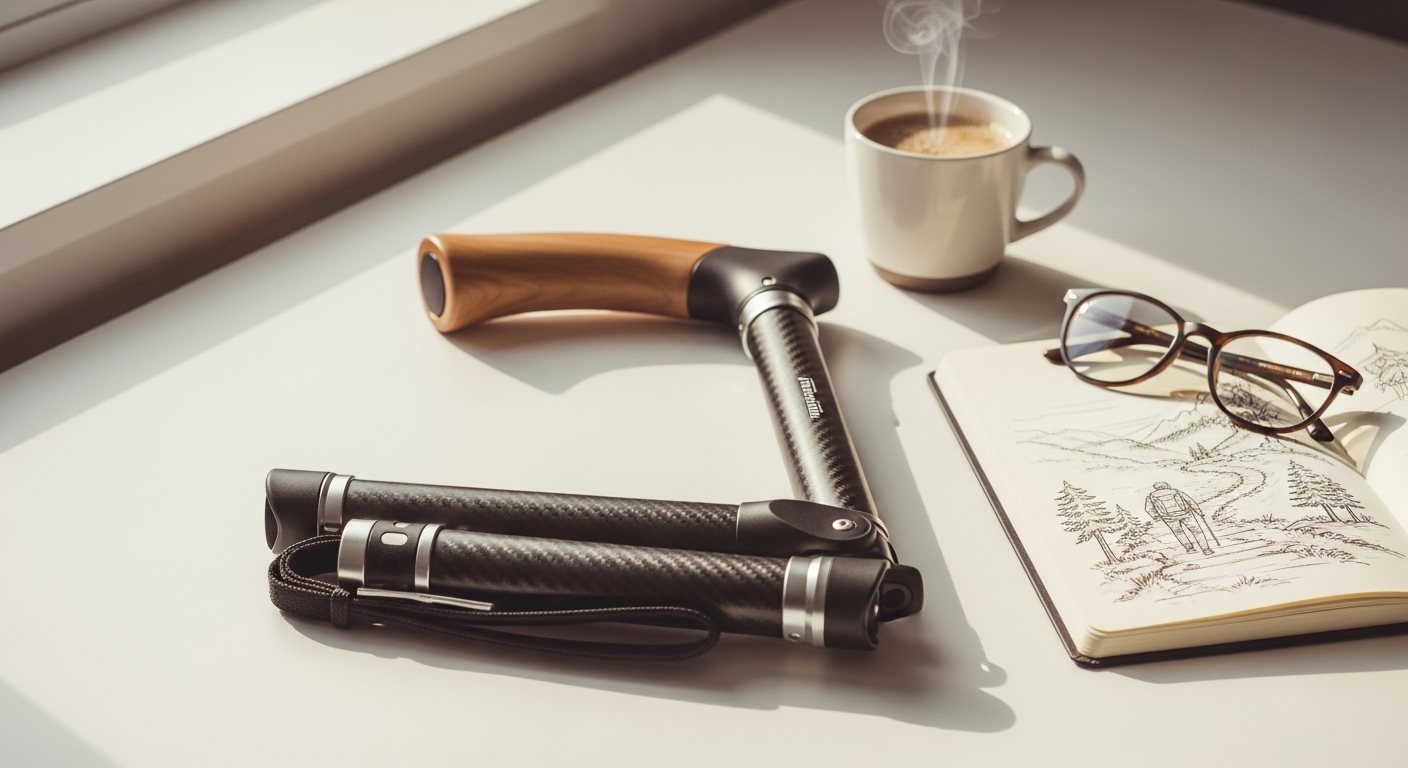 Smart Easy Up Foldable Walking Cane with dual handles and LED safety light for seniors