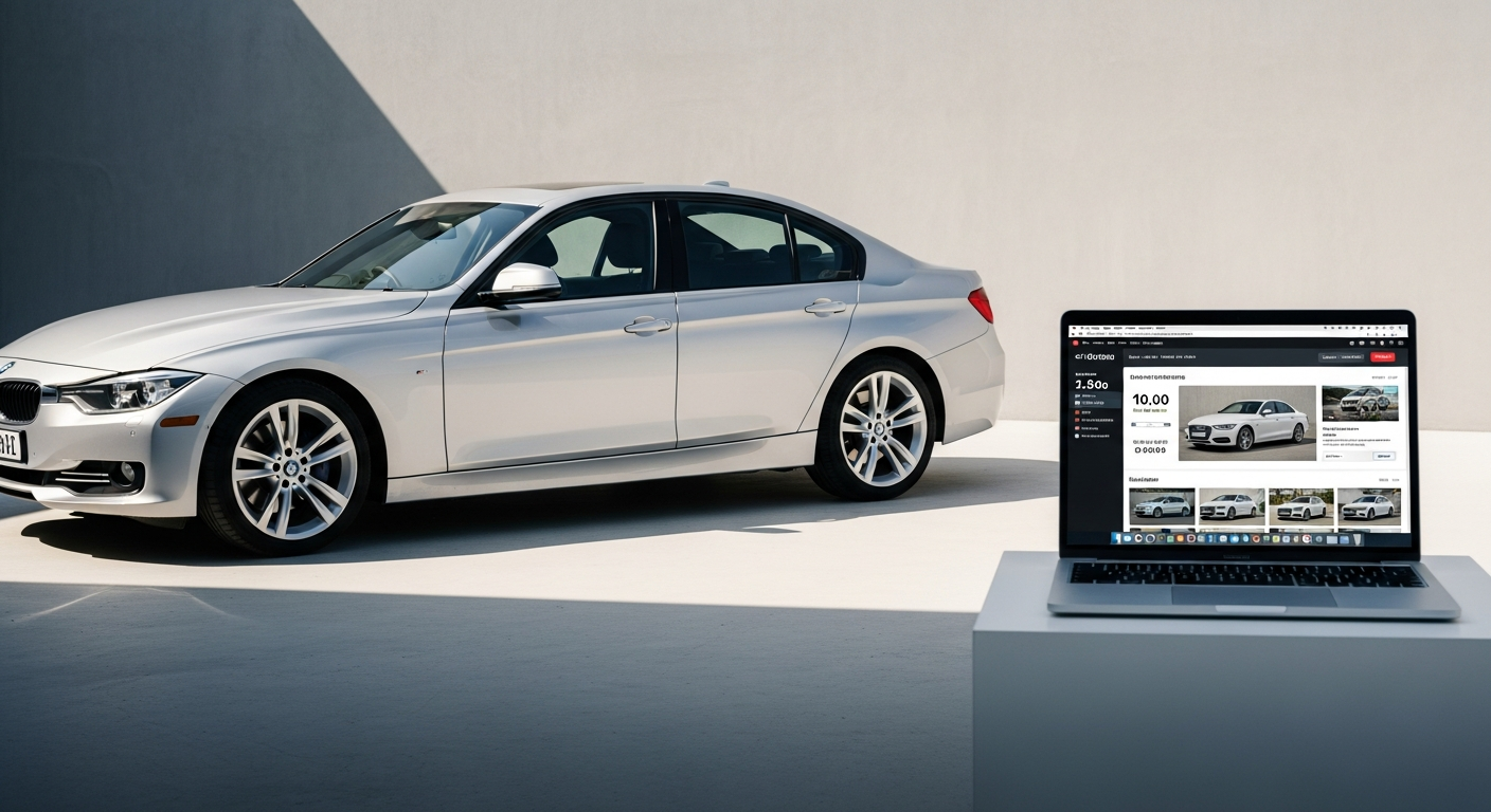 Professional used car auction platform interface showing competitive dealer bidding network system