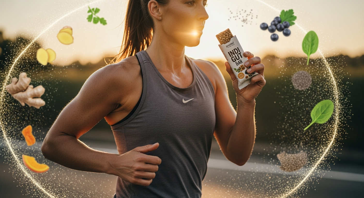 Indi Gut Bars plant-based snack bars with natural ingredients displayed on white background