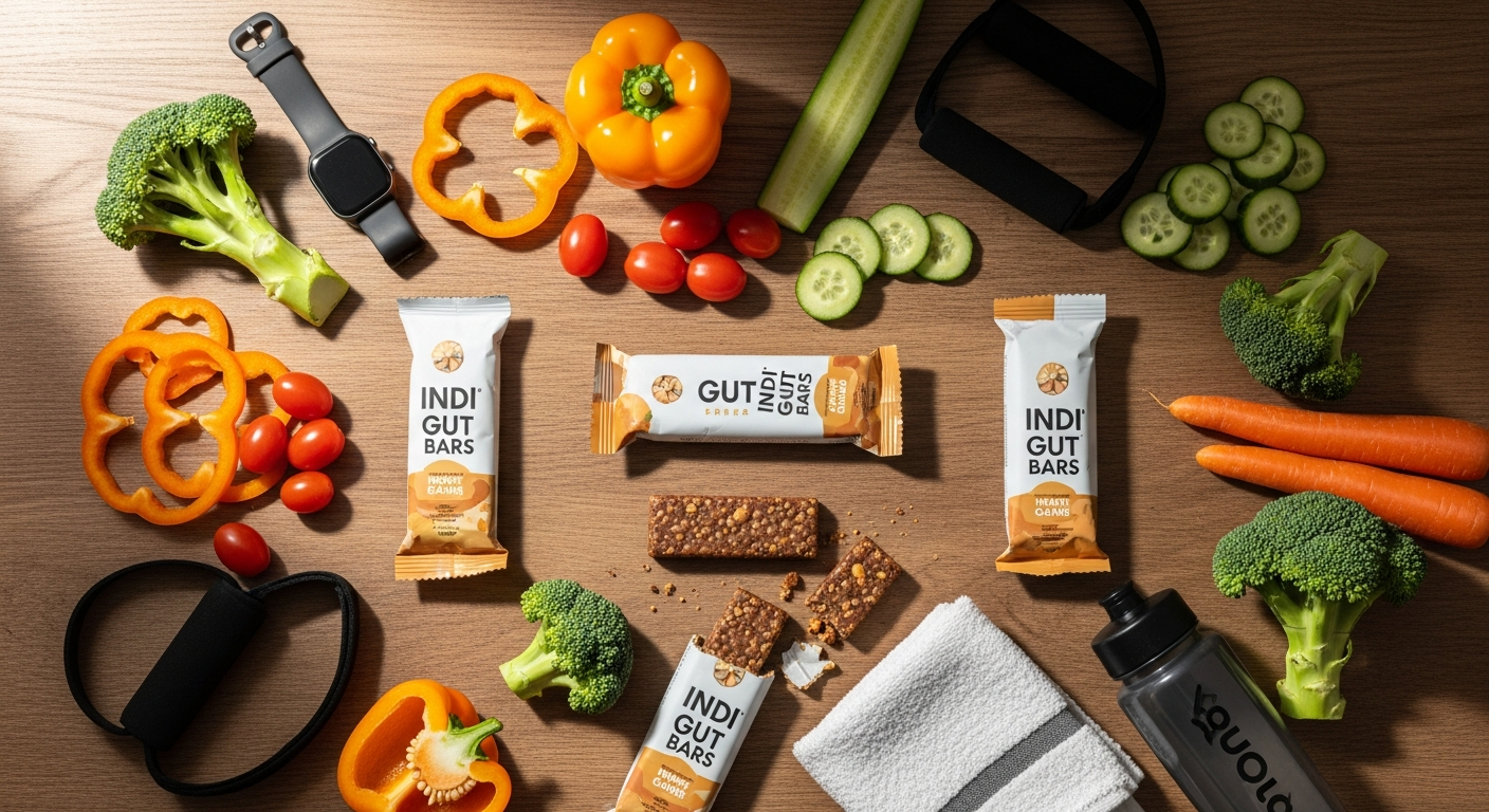 Indi Gut Bars plant-based fiber snack bars with nutritional information displayed