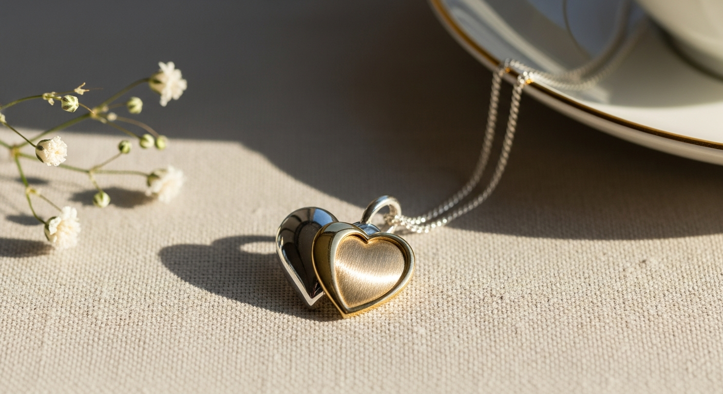 Jane Win LOVE Full-Heart Pendant Necklace: Reversible Sterling Silver & Gold Symbol of Connection