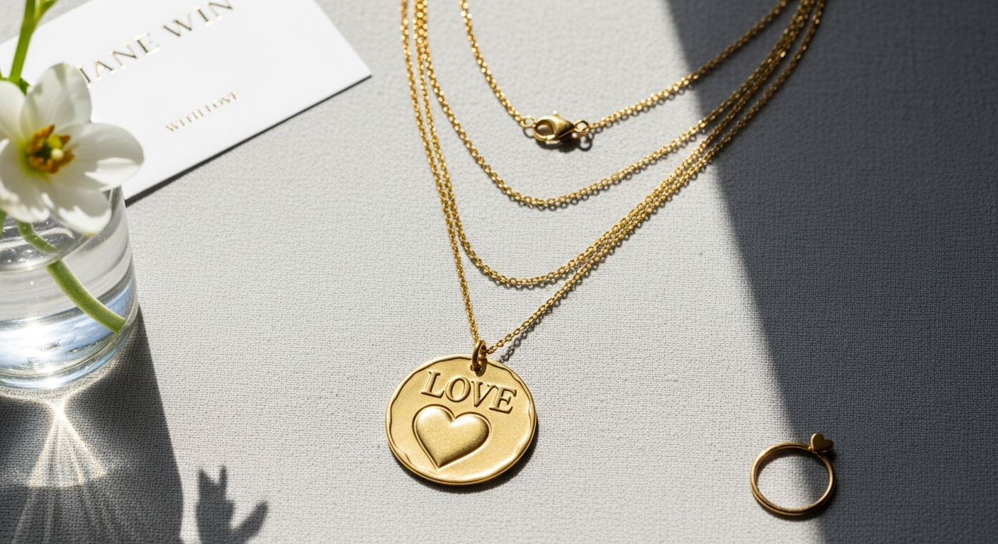 Jane Win LOVE Full-Heart Pendant Necklace layered with multiple delicate chains in modern stacking style