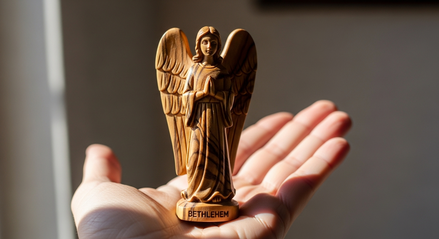Personalisierter Olivenholz Schutzengel Handschmeichler: Handgefertigtes Geschenk aus Bethlehem