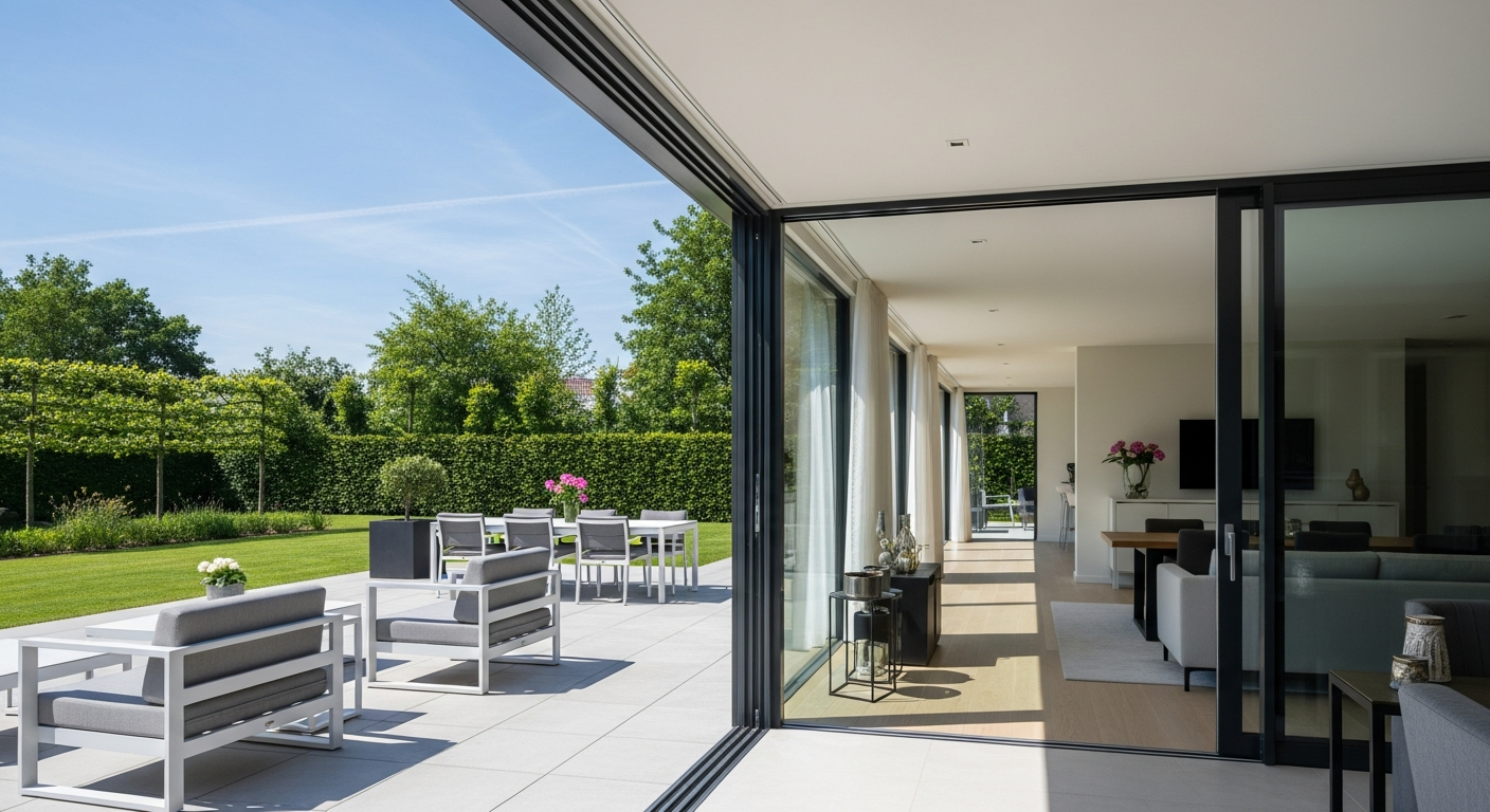 KingGlass glazen schuifwanden terras veranda system with aluminum frame and crystal-clear glass panels