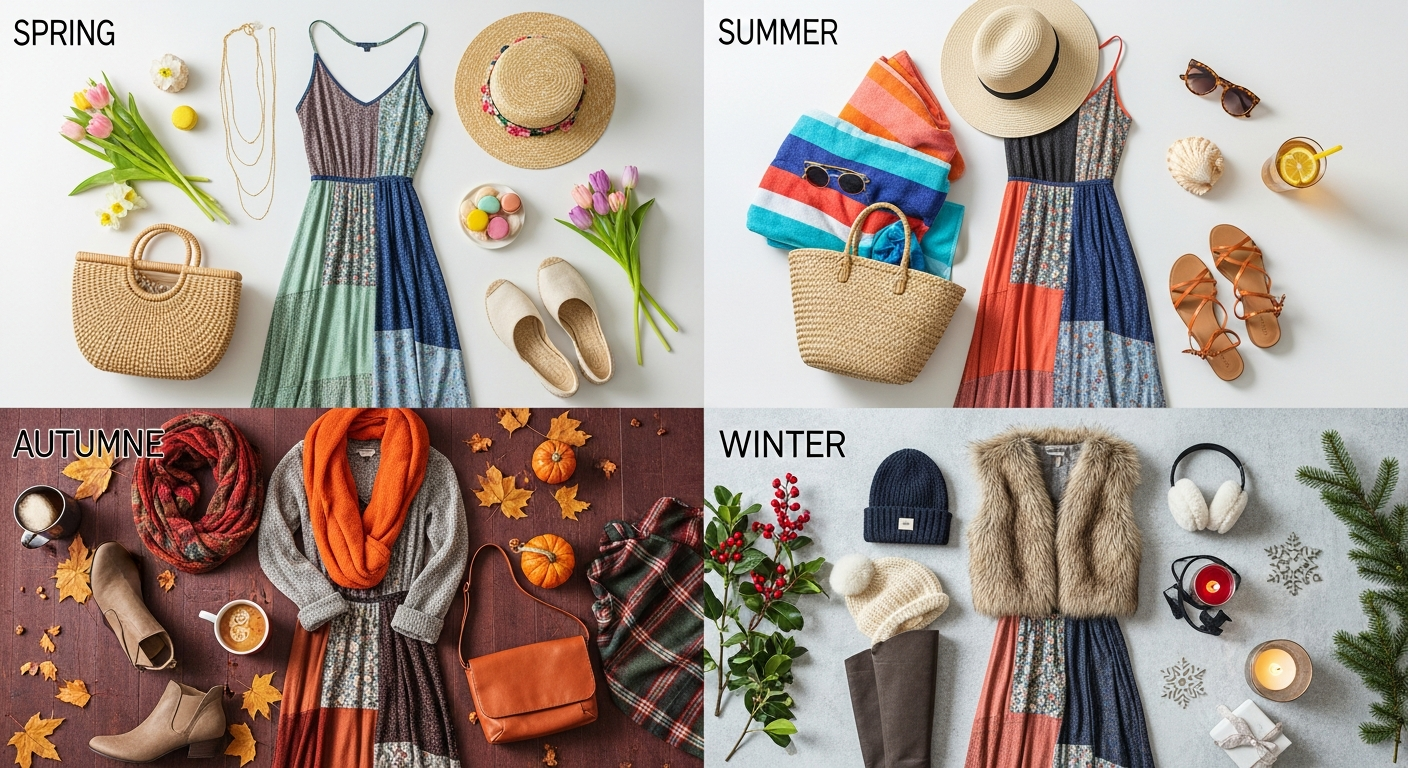 Navy patchwork maxi dress with checkered cuffs and pleated waist design