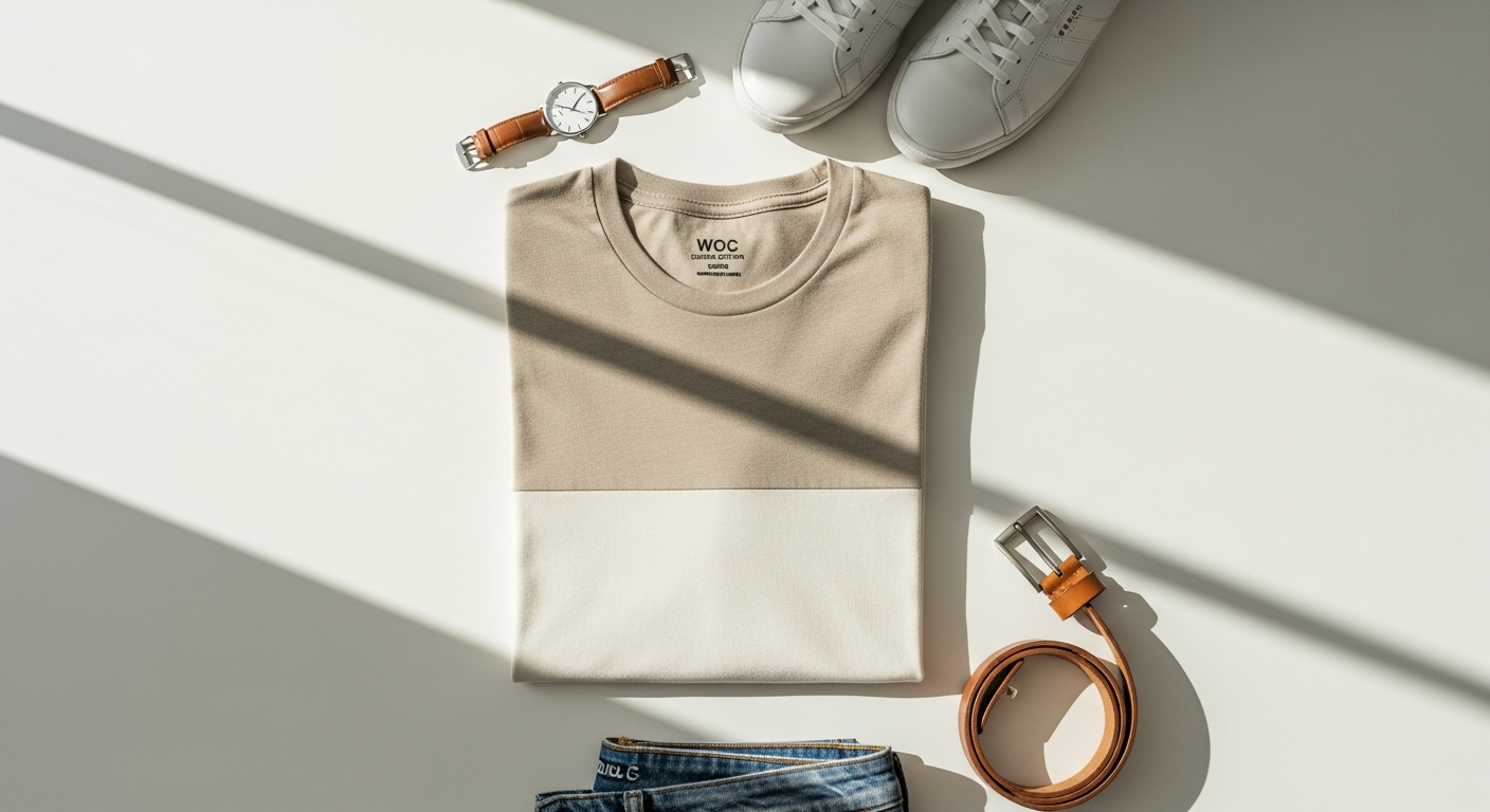 WOC Supima Cotton Toledo T-Shirt in neutral colors displayed on a model