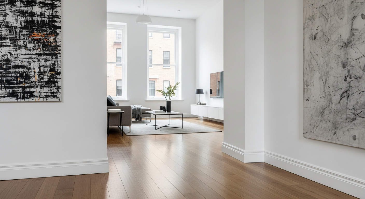 White MDF skirting board with Hamburger Profile installed along wall in modern home renovation