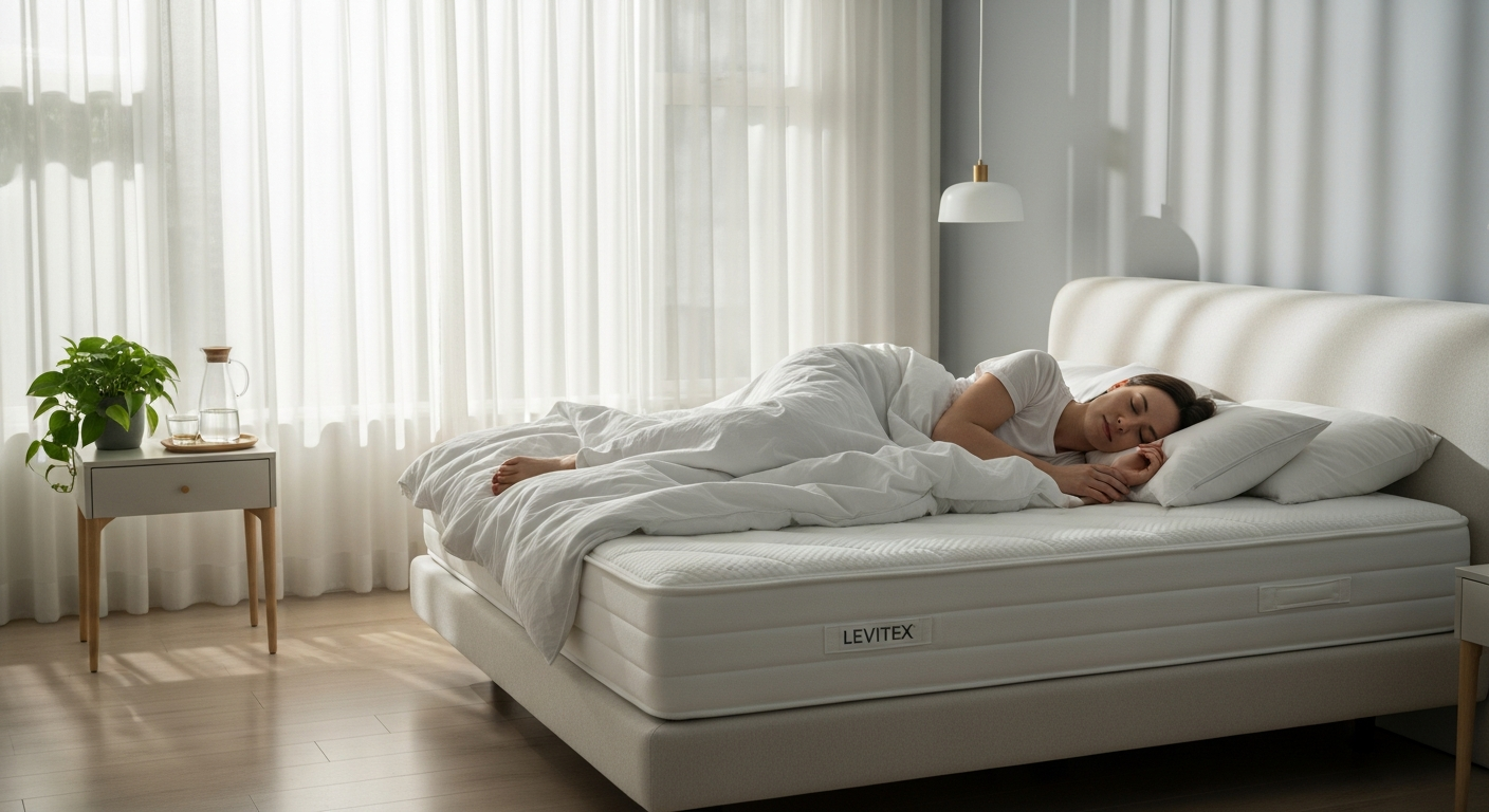 Levitex Sleep Posture Mattress displaying dual-foam architecture and spinal alignment support system