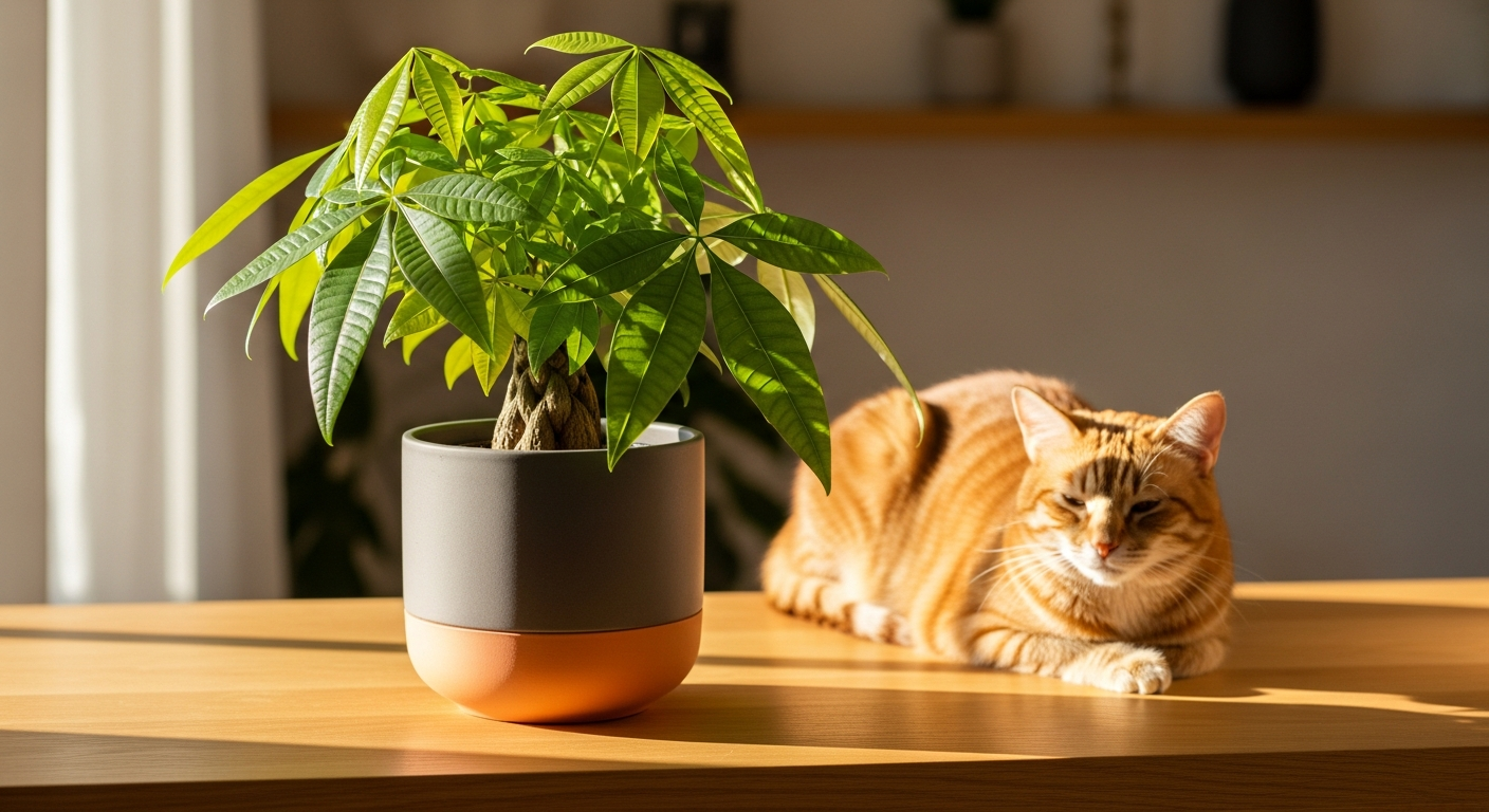 Lively Root Money Tree houseplant with braided trunk in decorative pot for pet-safe home décor