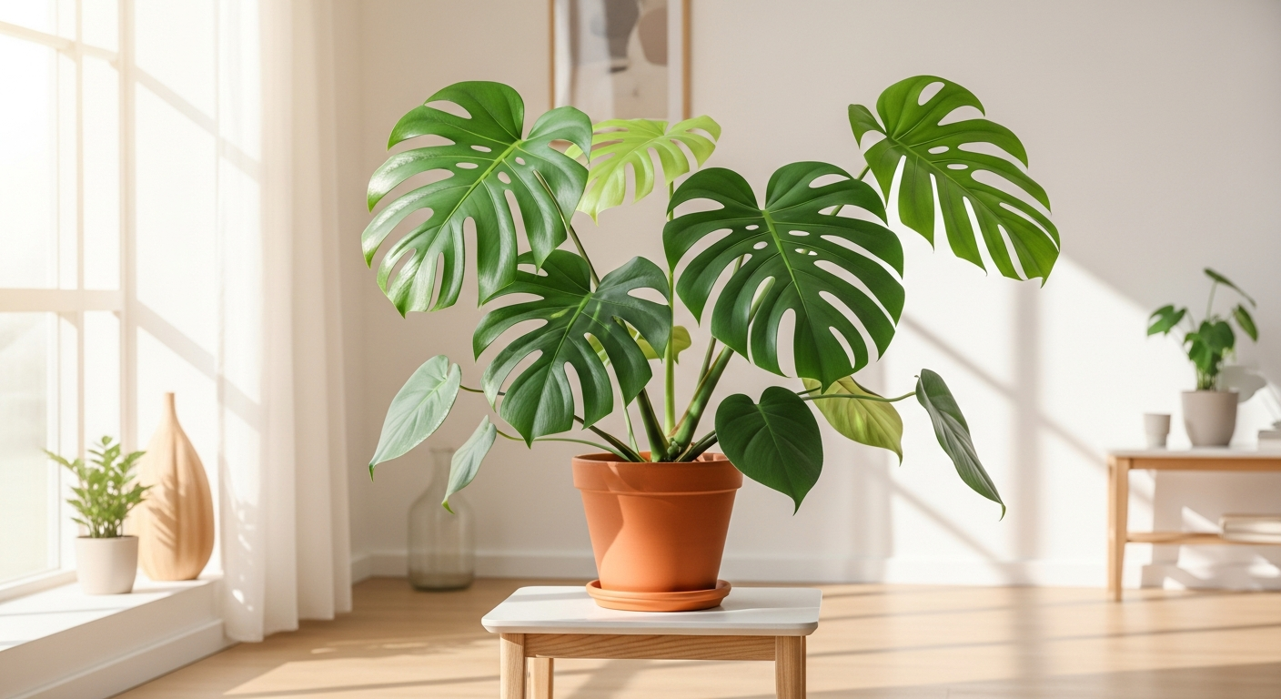 Lively Root Monstera Deliciosa plant with dramatic split leaves in bright indirect light
